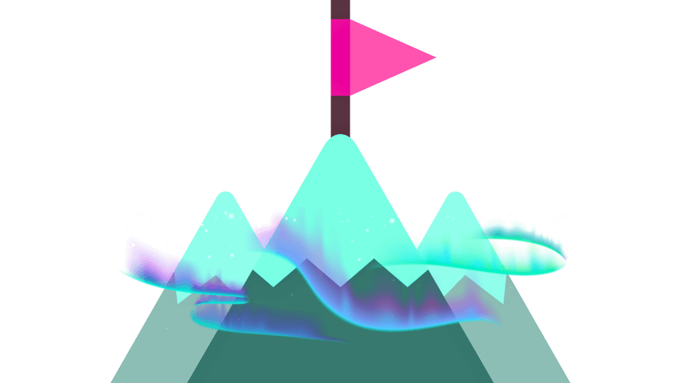 Hills with flag on top representing success.